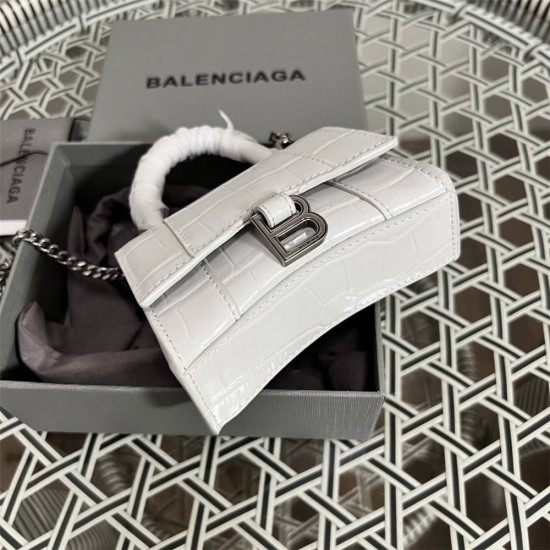 Balenciaga Hourglass Mini 11 Croc-Embossed Smooth Silver Clasp 11.5x14x4.5cm