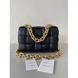 BOTTEGA VENETA Cassette Chain Padded Cassette Black Gold Buckle Medium 26 Size: 26x18x6cm Full Leather