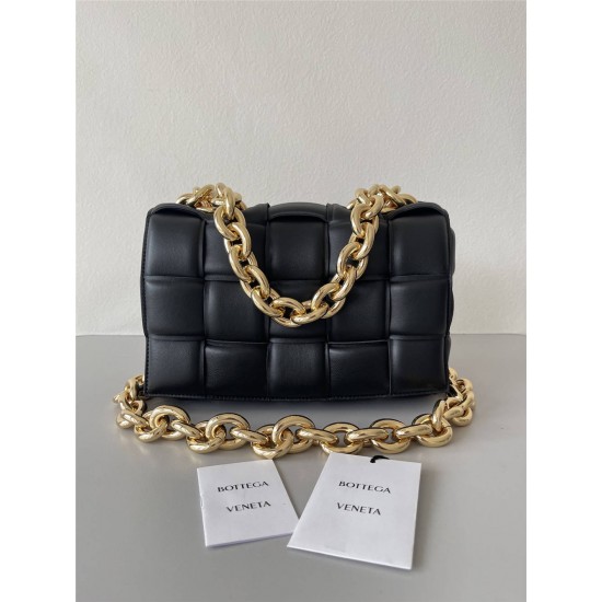 BOTTEGA VENETA Cassette Chain Padded Cassette Black Gold Buckle Medium 26 Size: 26x18x6cm Full Leather