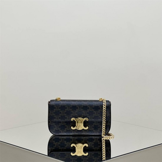 Celine Triomphe Canvas Chain Underarm Bag Gold Hardware Model: 197992 Size: 20.5x10.5x4cm