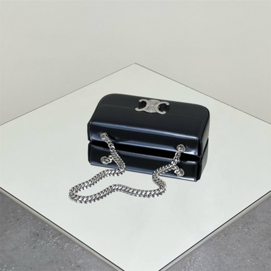 Celine Triomphe Silver Clasp Black Full Leather Chain Underarm Bag Hardware Model: 197993 Size: 20.5x10.5x4cm