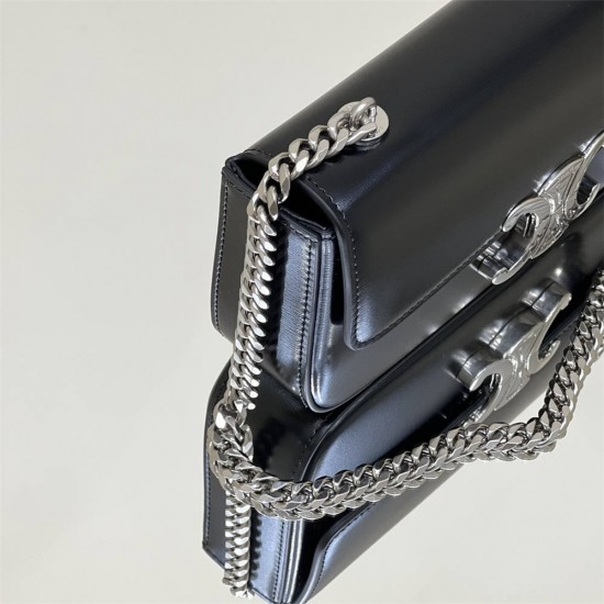 Celine Triomphe Silver Clasp Black Full Leather Chain Underarm Bag Hardware Model: 197993 Size: 20.5x10.5x4cm