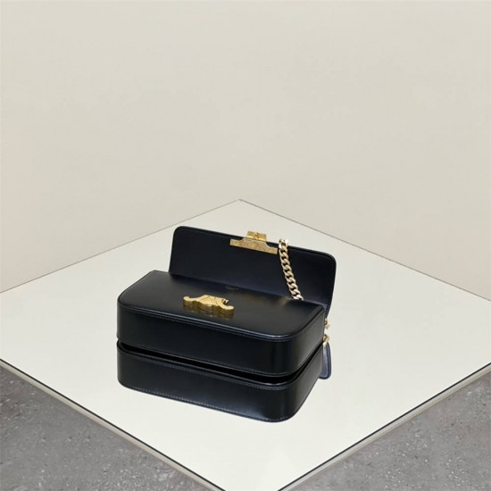 Celine Triomphe Gold Clasp Black Full Leather Chain Underarm Bag Hardware Model: 197993 Size: 20.5x10.5x4cm