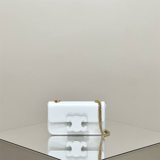 Celine Triomphe Canvas Chain Underarm Bag Embossed White Gold Hardware Model: 197943 Size: 20.5x10.5x4cm