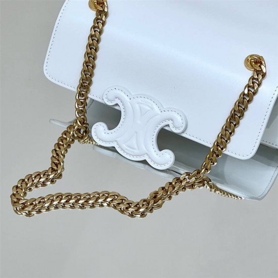 Celine Triomphe Canvas Chain Underarm Bag Embossed White Gold Hardware Model: 197943 Size: 20.5x10.5x4cm