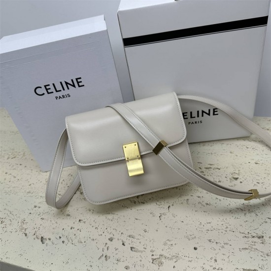 Celine Teen Box Polished Calfskin White Gold Hardware 18x15x6cm