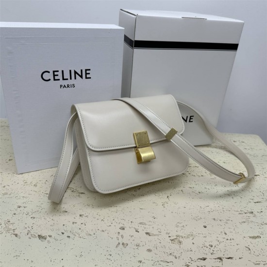 Celine Teen Box Polished Calfskin White Gold Hardware 18x15x6cm