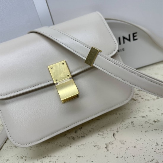 Celine Teen Box Polished Calfskin White Gold Hardware 18x15x6cm