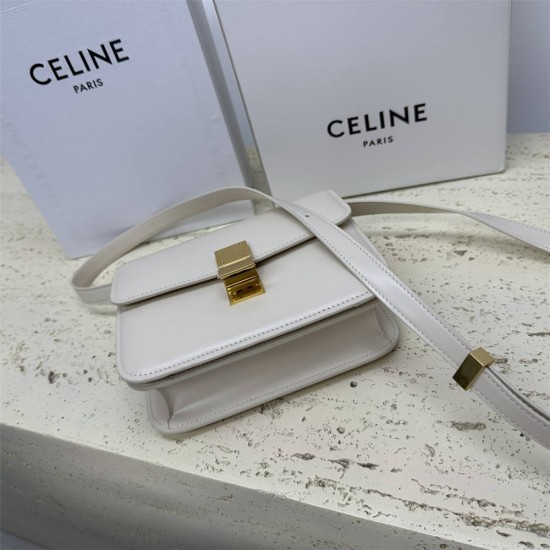 Celine Teen Box Polished Calfskin White Gold Hardware 18x15x6cm