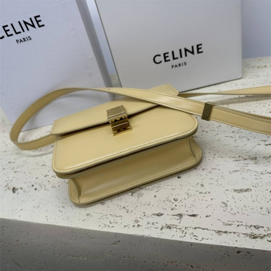 Celine Teen Box Polished Calfskin Light Yellow Gold Hardware 18x15x6cm