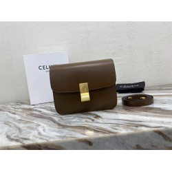 Celine Teen Box Polished Calfskin Brown Gold Hardware 18x15x6cm