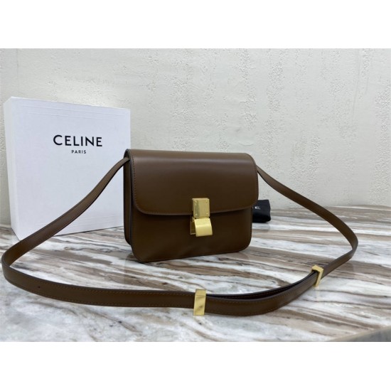 Celine Teen Box Polished Calfskin Brown Gold Hardware 18x15x6cm