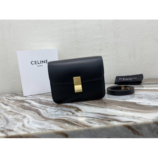 Celine Teen Box Polished Calfskin Black Gold Hardware 18x15x6cm