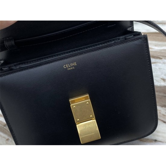 Celine Teen Box Polished Calfskin Black Gold Hardware 18x15x6cm