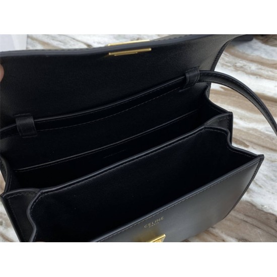 Celine Teen Box Polished Calfskin Black Gold Hardware 18x15x6cm