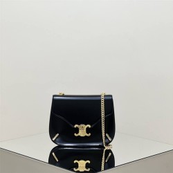 Celine Teen Besace Black Full Leather Triomphe Canvas Model: 199273 Size: 24.5x17x4cm