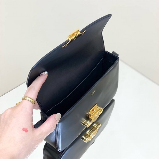 Celine Triomphe Shoulder Bag Black Full Leather Gold Hardware Model: 194143 Size: 20x10x4cm