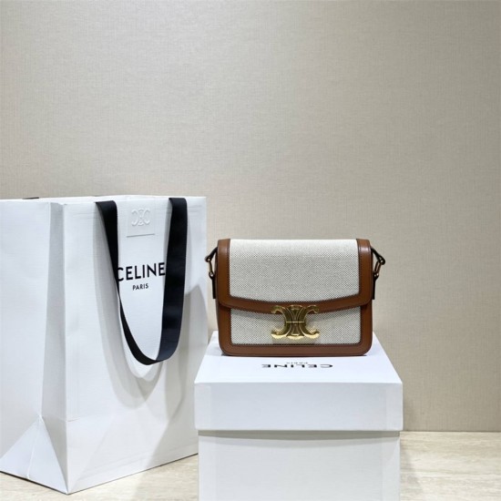 Celine Triomphe Canvas Teen Box Small White Brown Model: 188882 Small Size: 18.5x14x6cm