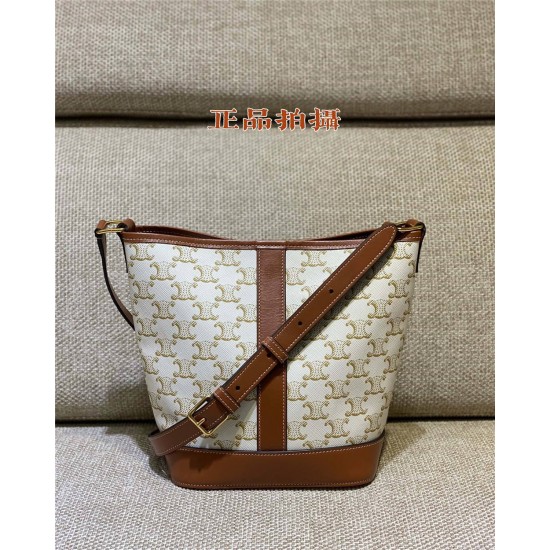 Celine Triomphe Canvas Small 30 Bucket White Brown Model: 191442 Size: 30x22x13cm