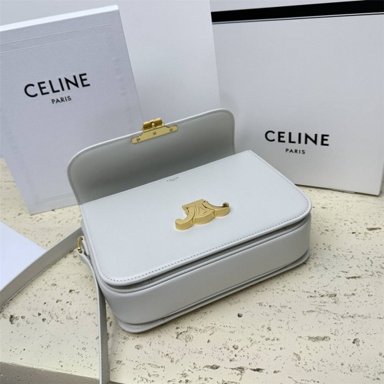 Celine Triomphe Canvas Teen Box Medium 22.5 White Full Leather Size: 22.5x16.5x5cm