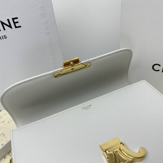 Celine Triomphe Canvas Teen Box Medium 22.5 White Full Leather Size: 22.5x16.5x5cm