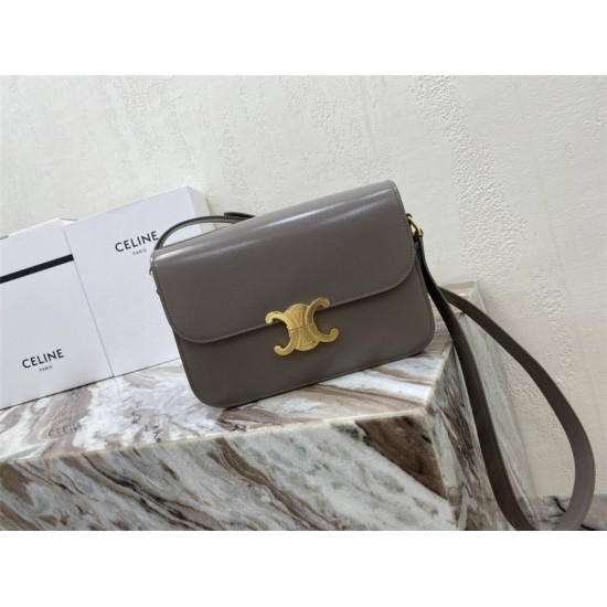 Celine Triomphe Canvas Teen Box Medium 22.5 Grey Full Leather Size: 22.5x16.5x5cm