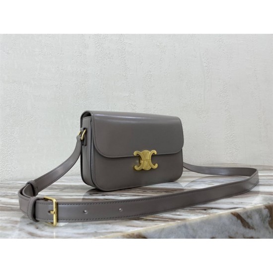 Celine Triomphe Canvas Teen Box Medium 22.5 Grey Full Leather Size: 22.5x16.5x5cm