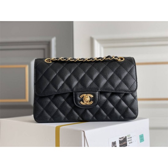 Chanel Classic Flap bag Small 23 Black with gold hardware, Caviar leather, Hass Factory leather, edge stitching, red interior.