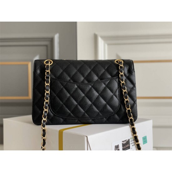 Chanel Classic Flap bag Small 23 Black with gold hardware, Caviar leather, Hass Factory leather, edge stitching, red interior.