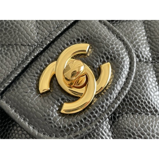 Chanel Classic Flap bag Small 23 Black with gold hardware, Caviar leather, Hass Factory leather, edge stitching, red interior.