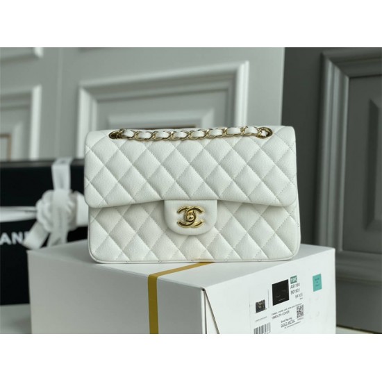 Chanel Classic Flap bag Small 23 White with gold hardware, Caviar leather, Hass Factory leather, seamless.