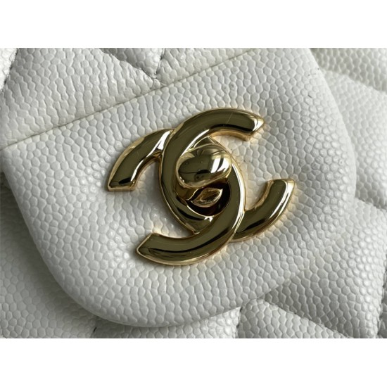 Chanel Classic Flap bag Medium 25 White with gold hardware, Caviar leather, Hass Factory leather, seamless.