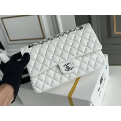 Chanel Classic Flap bag Medium 25 White with silver hardware, Caviar leather, Hass Factory leather, seamless.