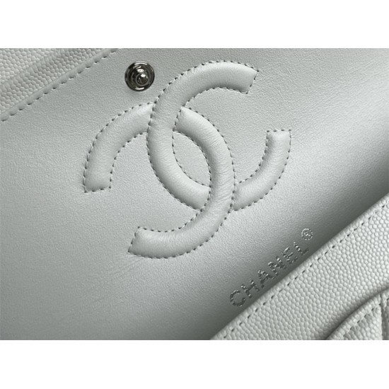 Chanel Classic Flap bag Medium 25 White with silver hardware, Caviar leather, Hass Factory leather, seamless.