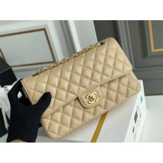 Chanel Classic Flap bag Medium 25 Beige with gold hardware, Caviar leather, Hass Factory leather, edge stitching.