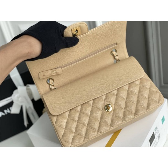 Chanel Classic Flap bag Medium 25 Beige with gold hardware, Caviar leather, Hass Factory leather, edge stitching.