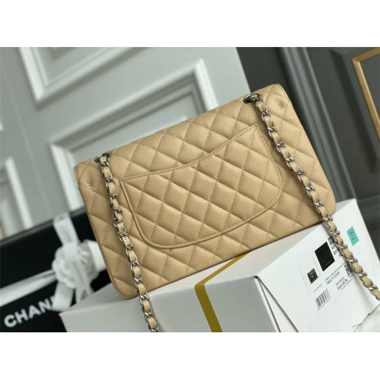 Chanel Classic Flap bag Medium 25 Beige with silver hardware, Caviar leather, Hass Factory leather, edge stitching.