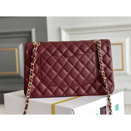 Chanel Classic Flap bag Medium 25 Red with gold hardware, Caviar leather, Hass Factory leather, edge stitching.