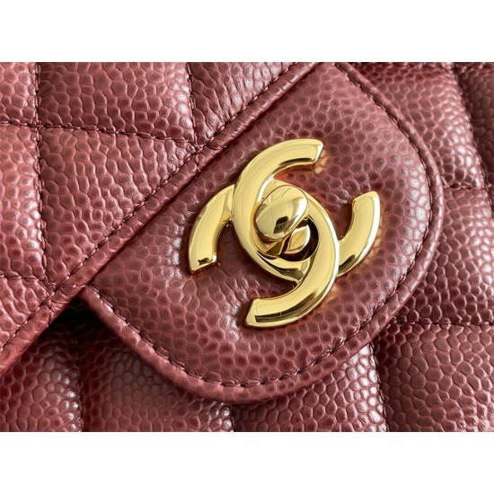 Chanel Classic Flap bag Medium 25 Red with gold hardware, Caviar leather, Hass Factory leather, edge stitching.