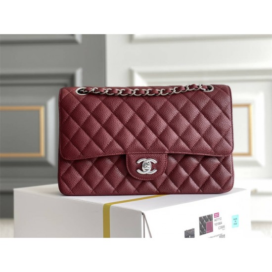 Chanel Classic Flap bag Medium 25 Red with silver hardware, Caviar leather, Hass Factory leather, edge stitching.