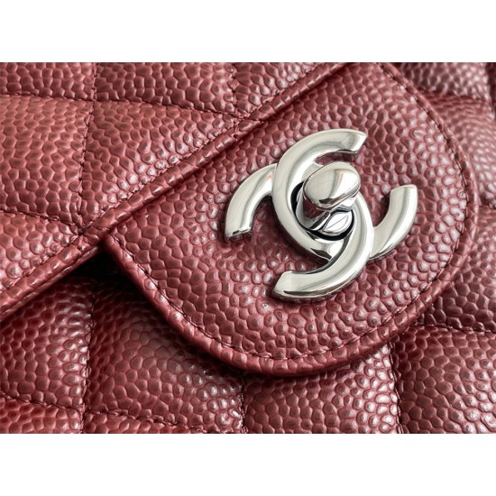 Chanel Classic Flap bag Medium 25 Red with silver hardware, Caviar leather, Hass Factory leather, edge stitching.