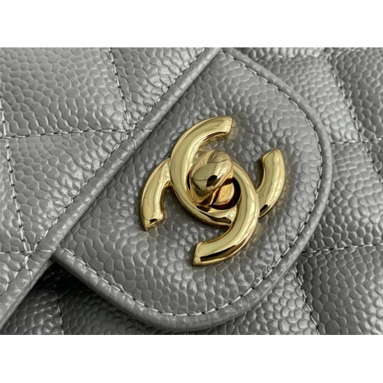 Chanel Classic Flap bag Medium 25 Gray with gold hardware, Caviar leather, Hass Factory leather, edge stitching.