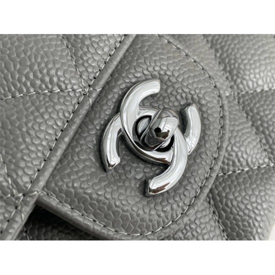 Chanel Classic Flap bag Medium 25 Gray with silver hardware, Caviar leather, Hass Factory leather, edge stitching.