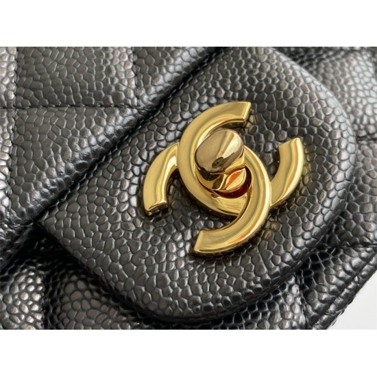 Chanel Classic Flap bag Mini 17 Black with gold hardware, Caviar leather, Hass Factory leather.