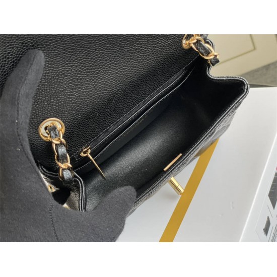 Chanel Classic Flap bag Mini 17 Black with gold hardware, Caviar leather, Hass Factory leather.