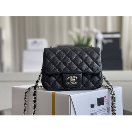 Chanel Classic Flap bag Mini 17 Black with silver hardware, Caviar leather, Hass Factory leather.