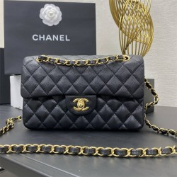 Chanel Classic Flap bag Small 23 Black with gold hardware, Caviar leather, seamless, red interior.