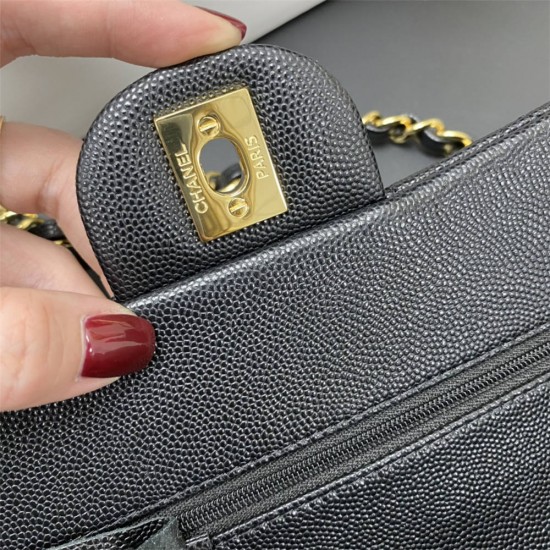 Chanel Classic Flap bag Small 23 Black with gold hardware, Caviar leather, seamless, red interior.