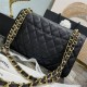 Chanel Classic Flap bag Jumbo 28 Black with gold hardware, Caviar leather, edge stitching, red interior.