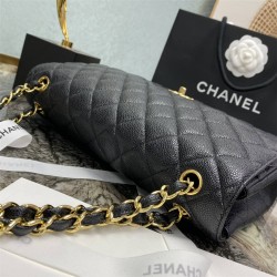 Chanel Classic Flap bag Jumbo 30 Black with gold hardware, Caviar leather, edge stitching, red interior.